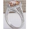 Image 3 : 5.27 CTW Natural Peach Morganite And Diamond Ring In 18K Solid White Gold