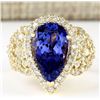 Image 1 : 6.75 CTW Natural Blue Tanzanite And Diamond Ring 14k Solid Yellow Gold