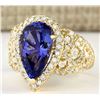 Image 2 : 6.75 CTW Natural Blue Tanzanite And Diamond Ring 14k Solid Yellow Gold