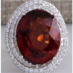 20.25CTW Natural Hessonite Garnet And Diamond Ring In 14K White Gold