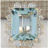 Image 1 : 12.57 CTW Natural Aquamarine And Diamond Ring In 18K Yellow Gold