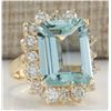 Image 2 : 12.57 CTW Natural Aquamarine And Diamond Ring In 18K Yellow Gold