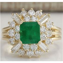2.31 CTW Natural Emerald And Diamond Ring 18K Solid Yellow Gold