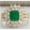Image 1 : 2.31 CTW Natural Emerald And Diamond Ring 18K Solid Yellow Gold