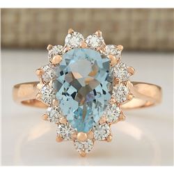 2.31 CTW Natural Aquamarine And Diamond Ring In 14k Solid Rose Gold