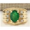 Image 1 : 2.87 CTW Natural Emerald And Diamond Ring In 18K Yellow Gold
