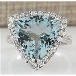 7.75 CTW Natural Aquamarine And Diamond Ring In 18K White Gold