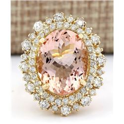 10.15 CTW Natural Morganite 14K Solid Yellow Gold Diamond Ring