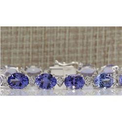 23.35CTW Natural Tanzanite And Diamond Bracelet In 14K Solid White Gold