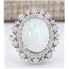 Image 1 : 4.20 CTW Natural Opal And Diamond Ring In18K White Gold