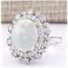 Image 2 : 4.20 CTW Natural Opal And Diamond Ring In18K White Gold