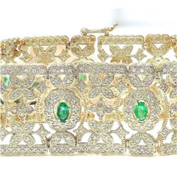 7.63 CTW Natural Emerald 14K Solid Yellow Gold Diamond Bracelet