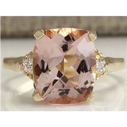 4.86 CTW Natural Morganite And Diamond Ring 18K Solid Yellow Gold
