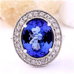 8.80 CTW Natural Tanzanite 18K Solid White Gold Diamond Ring