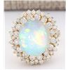 Image 1 : 7.20 CTW Natural Opal And Diamond Ring In 18K Yellow Gold