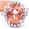 Image 1 : 13.50 CTW Natural Morganite 18K Solid White Gold Diamond Ring