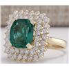 Image 2 : 5.27 CTW Natural Emerald And Diamond Ring 18K Solid Yellow Gold