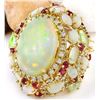 Image 2 : 17.17 CTW Natural Opal, Ruby 14K Solid Yellow Gold Diamond Ring