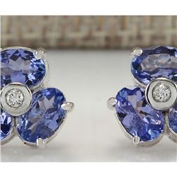 3.08 CTW Natural Tanzanite And Diamond Earrings 18K Solid White Gold