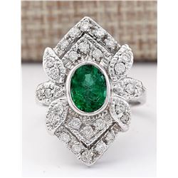 2.50 CTW Natural Emerald And Diamond Ring In 18K White Gold