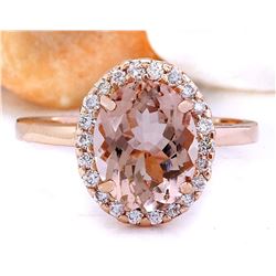 2.87 CTW Natural Morganite 14K Solid Rose Gold Diamond Ring