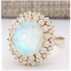 Image 2 : 7.20 CTW Natural Opal And Diamond Ring In 14k Yellow Gold