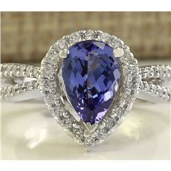 2.94 CTW Natural Blue Tanzanite And Diamond Ring 18K Solid White Gold
