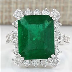 6.94 CTW Natural Colombian Emerald And Diamond Ring In 18K White Gold