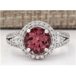 2.79 CTW Natural Pink Tourmaline And Diamond Ring 18K Solid White Gold