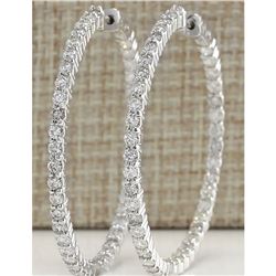 2.68 CTW Natural Diamond Hoop Earrings 18K Solid White Gold