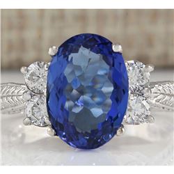 5.11 CTW Natural Tanzanite And Diamond Ring In 14K White Gold