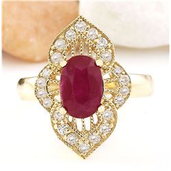 2.50 CTW Natural Ruby 18K Solid Yellow Gold Diamond Ring