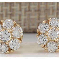 1.45 CTW Natural Diamond Earrings 18K Solid Yellow Gold