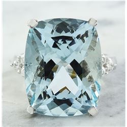 17.16 CTW Aquamarine 18K White Gold Diamond Ring