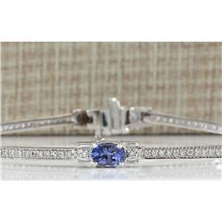 3.75 CTW Natural Tanzanite And Dimond Bracelet In 18K Solid White Gold