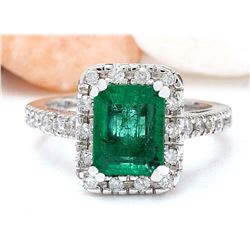 3.26 CTW Natural Emerald 18K Solid White Gold Diamond Ring