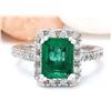 Image 1 : 3.26 CTW Natural Emerald 18K Solid White Gold Diamond Ring
