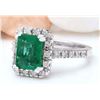 Image 2 : 3.26 CTW Natural Emerald 18K Solid White Gold Diamond Ring