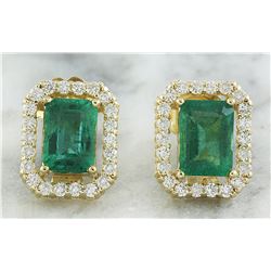 2.37 CTW Emerald 18K Yellow Gold Diamond Earrings