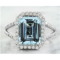 5.90 CTW Aquamarine 18K White Gold Diamond Ring