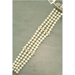 6mm 4 Strand 4A Pearls Bracelet 18k & Diamonds #934388