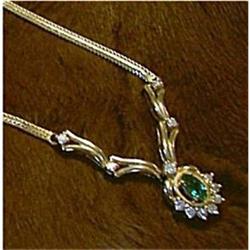 Estate Emerald & Diamond, Chain Trim Necklace #934391