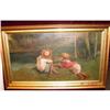Image 1 : OIL ON CANVAS OF BOY AND GIRL FISHING #944773