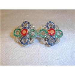 14K WG Emerald Sapphire Ruby Diamond Earrings #945049