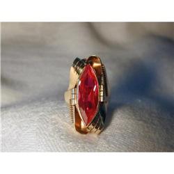 Estate 14K YG Gold Handmade Marquise Ruby Ring #945050