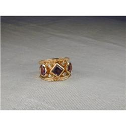 Estate 14K YG Etruscan Amethyst Diamond Ring #945055