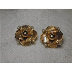 Estate 14K YG Cultured Seed Pearl Drop Earrings #945077