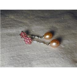 14K WG Pink Pearl Tourmaline Diamond Earrings #945080