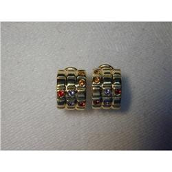 14K YG Citrine Ruby Tanzanite Huggie Earrings   #945081