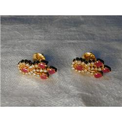 Rare Estate 18K Ruby Rubies Diamond Earrings #945092